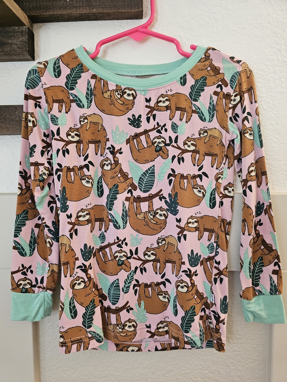 Little Sleepies Pink Sleepy Sloth Print Top w/Pants Set 3T